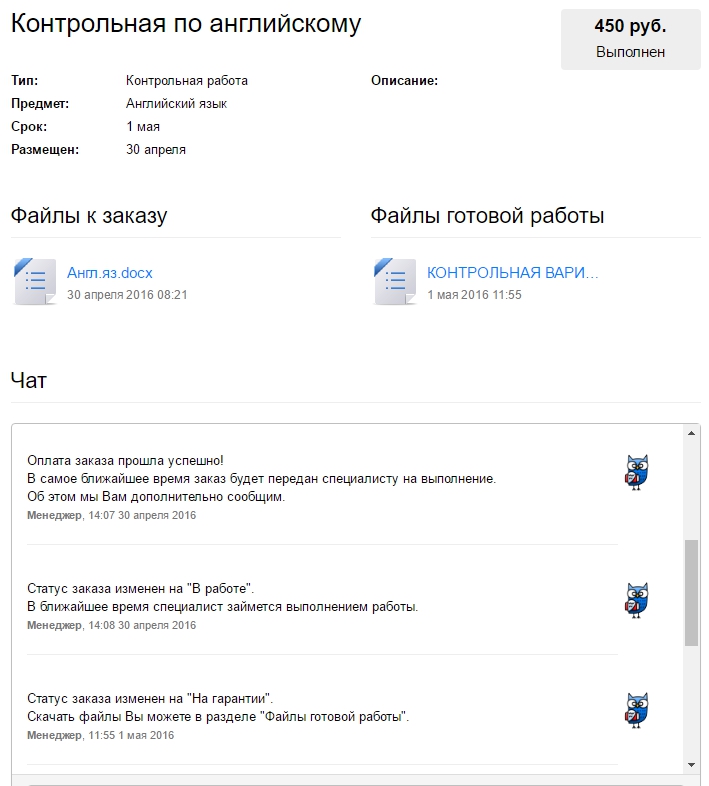 Контрольная работа по английскому языку